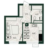 1-комн. квартира, 31.3 м²