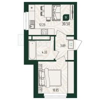 1-комн. квартира, 30.5 м²