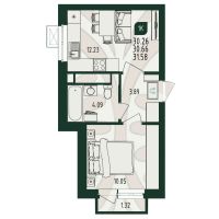 1-комн. квартира, 30.3 м²