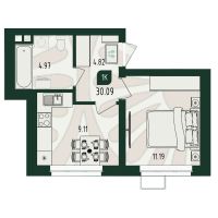 1-комн. квартира, 30.1 м²