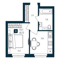 1-комн. квартира, 30.7 м²