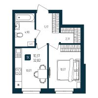 1-комн. квартира, 32.8 м²