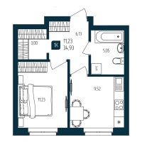 1-комн. квартира, 34.9 м²