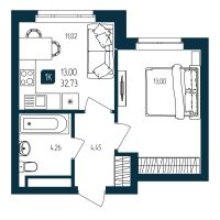1-комн. квартира, 32.7 м²