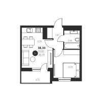1-комн. квартира, 38.5 м²