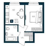 1-комн. квартира, 32.7 м²