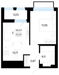1-комн. квартира, 36 м²