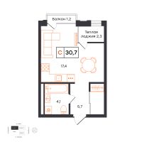 Студия, 30.7 м²