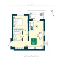 2-комн. квартира, 52.9 м²