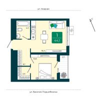 1-комн. квартира, 44.1 м²