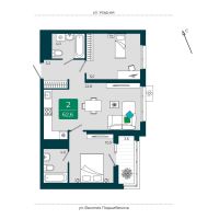 2-комн. квартира, 62.6 м²