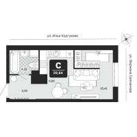Студия, 29.6 м²