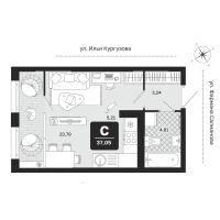 Студия, 37 м²
