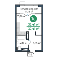 Студия, 32.4 м²
