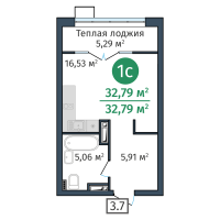 Студия, 32.8 м²