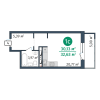 Студия, 30.1 м²