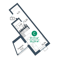 Студия, 27.7 м²