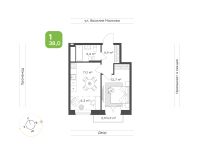 1-комн. квартира, 38 м²