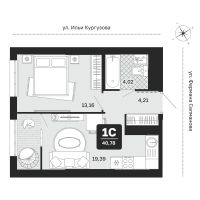 1-комн. квартира, 40.8 м²