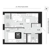 1-комн. квартира, 40.4 м²