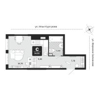1-комн. квартира, 34.5 м²
