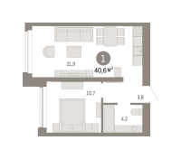 1-комн. квартира, 40.5 м²