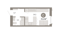 Студия, 21.4 м²