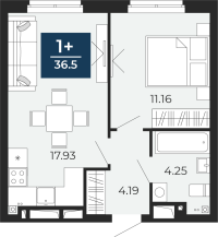 1-комн. квартира, 37.5 м²