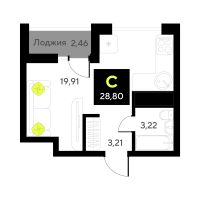 Студия, 28.8 м²