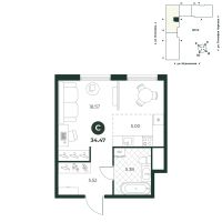 Студия, 34.5 м²