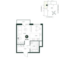 Студия, 36.9 м²