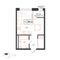 Студия, 30.2 м²