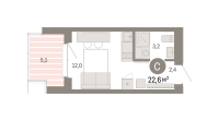 Студия, 22.6 м²