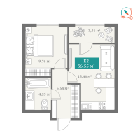 2-комн. квартира, 36.8 м²