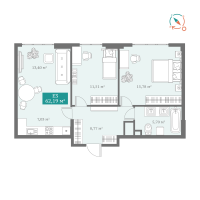 2-комн. квартира, 44.5 м²