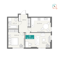2-комн. квартира, 46.5 м²