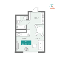 Студия, 26.4 м²