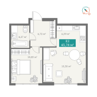 2-комн. квартира, 43.8 м²