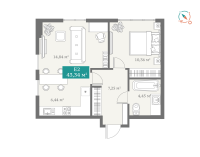 2-комн. квартира, 43.2 м²