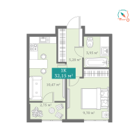 2-комн. квартира, 32.4 м²