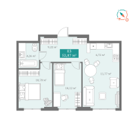 3-комн. квартира, 52.9 м²