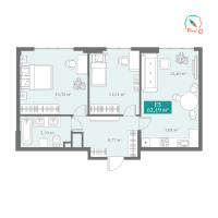 3-комн. квартира, 61.8 м²