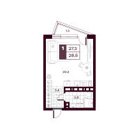 Студия, 29.2 м²