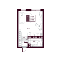 Студия, 27.3 м²