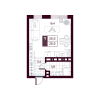 Студия, 25.5 м²
