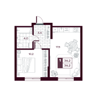 1-комн. квартира, 36.2 м²