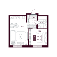 1-комн. квартира, 36.2 м²