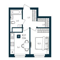 1-комн. квартира, 31.7 м²