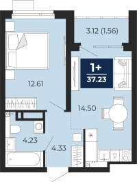 1-комн. квартира, 38.8 м²