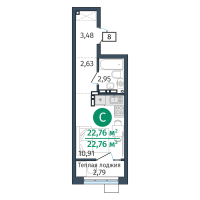 Студия, 22.6 м²